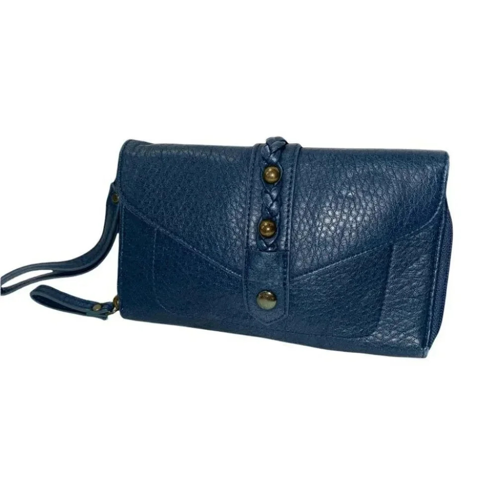 Blue faux pebble leather wristlet‎ LNC